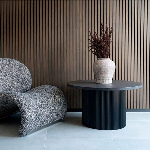 Table Basse Ronde 80cm Pieds Relief Mdf Effet Bois Foncé - Ankara