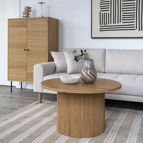 Table Basse Ronde 80cm Pieds Relief Mdf Effet Bois Naturel - Ankara