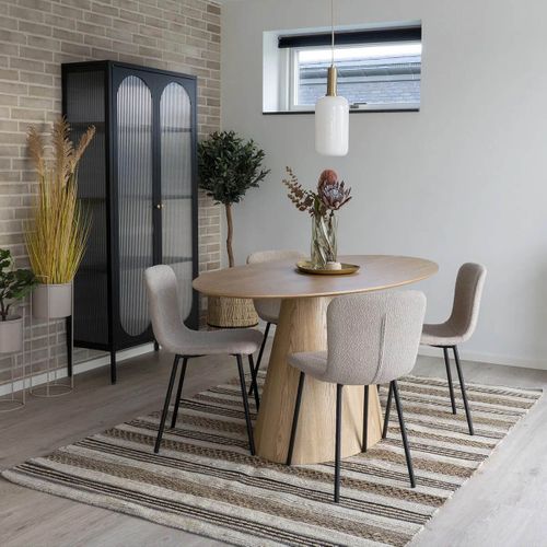 Lot De 4 Chaises Tissu Bouclé Beige Pieds Métal Noir - Laslo