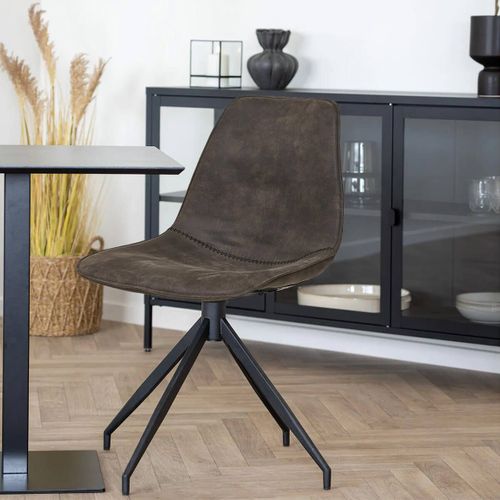 Lot De 4 Chaises Tissu Microfibre Gris Foncé Pied Pivotant Métal Noir - Jacob