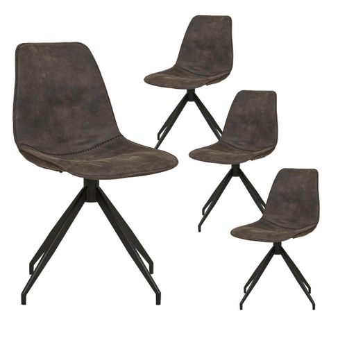 Lot De 4 Chaises Tissu Microfibre Gris Foncé Pied Pivotant Métal Noir - Jacob