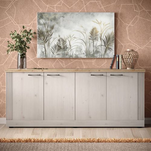 Buffet 4 Portes Aspect Chêne Blanchi Et Chêne Clair - Nashvil