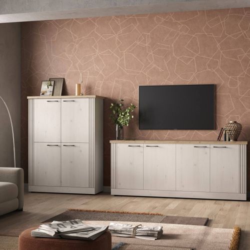 Buffet 4 Portes Aspect Chêne Blanchi Et Chêne Clair - Nashvil