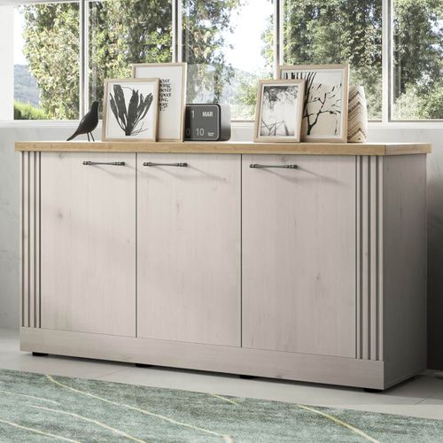 Buffet 3 Portes Aspect Chêne Blanchi Et Chêne Clair - Nashvil