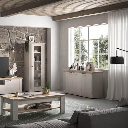 Buffet 3 Portes Aspect Chêne Blanchi Et Chêne Clair - Nashvil