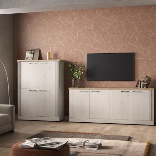 Ensemble Buffet 4 Portes Et Rangement Chêne Blanchi Et Chêne Clair - Nashvil