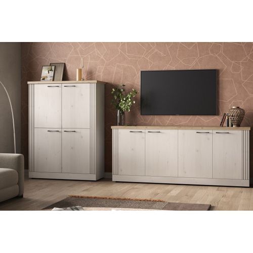 Ensemble Buffet 4 Portes Et Rangement Chêne Blanchi Et Chêne Clair - Nashvil