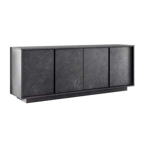 Buffet 4 Portes Aspect Marbre Gris Anthracite - Piralia