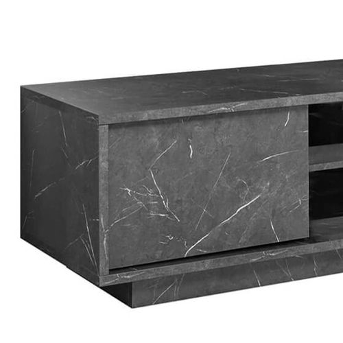 Meuble TV 2 Portes Aspect Marbre Gris Anthracite - Piralia