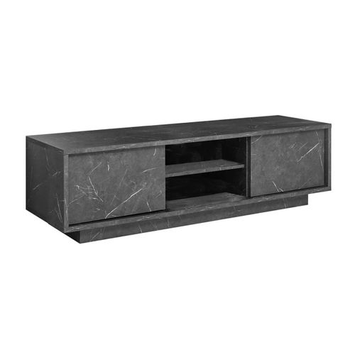Meuble TV 2 Portes Aspect Marbre Gris Anthracite - Piralia