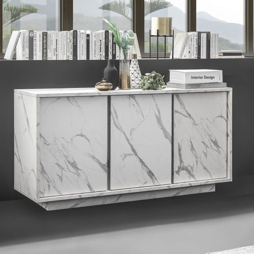 Buffet 3 Portes Aspect Marbre Blanc - Piralia