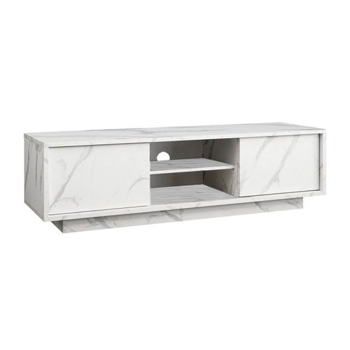 Meuble TV 2 Portes Aspect Marbre Blanc - Piralia