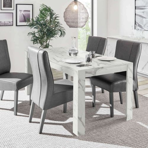 Table Repas 180cm Aspect Marbre Blanc - Piralia