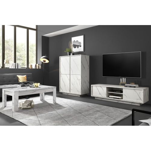 Ensemble Salon Complet Aspect Marbre Blanc - Piralia
