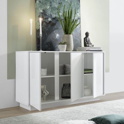 Buffet 3 Portes Finition Blanc Laqué Brillant Weiss - Lysiane