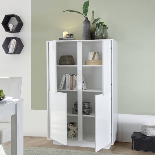 Argentier 4 Portes Finition Blanc Laqué Brillant Weiss - Lysiane