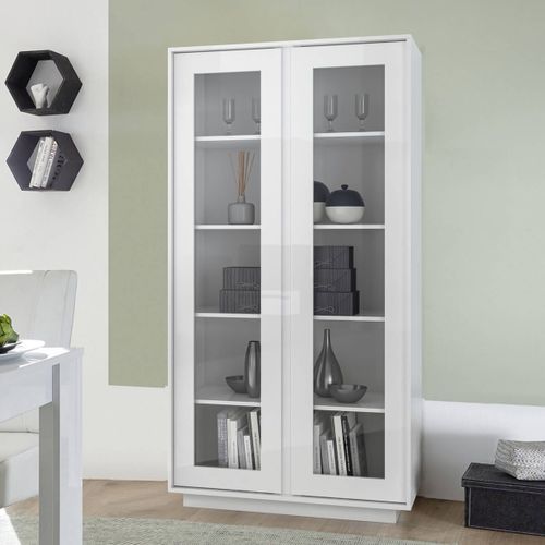 Vitrine 2 Portes Finition Blanc Laqué Brillant Weiss - Lysiane