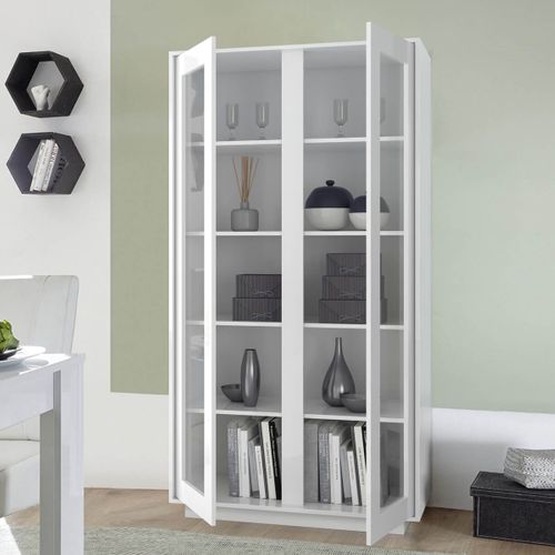 Vitrine 2 Portes Finition Blanc Laqué Brillant Weiss - Lysiane