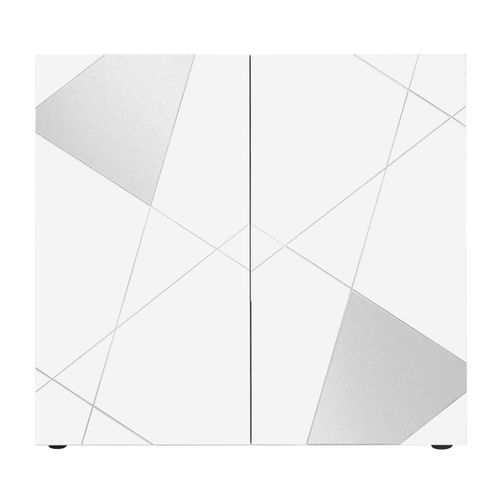 Rangement 2 Portes Finition Blanc Laqué Weiss Avec Sérigraphies Et Miroirs - Oriana