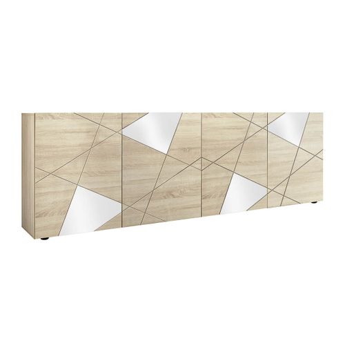 Buffet 4 Portes Finition Bois Samoa Avec Sérigraphies Et Miroirs - Oriana