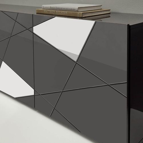 Buffet 3 Portes Finition Gris Carbone Avec Sérigraphies Et Miroirs - Oriana