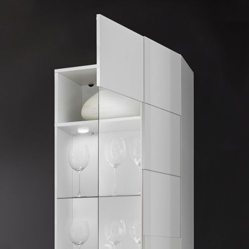 Vitrine 1 Porte Finition Blanc Laqué Relief Weiss Damiers Et LEDs - Rebecca