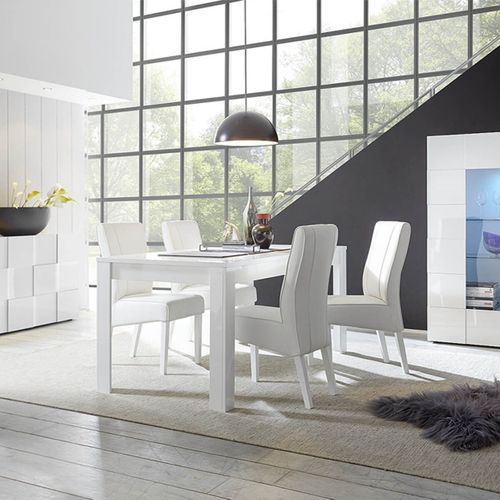 Ensemble Séjour Buffet 3p + Vitrine 2p Blanc Laqué Weiss Relief Damiers - Rebecca