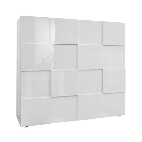Ensemble Salon Complet Meuble TV 181 Cm Blanc Laqué Weiss Relief Damiers - Rebecca
