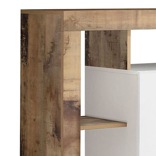 Buffet 2 Portes 3 Tiroirs Blanc Laqué Encadrement Niches Aspect Bois Antik - Arturo