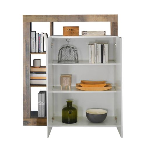 Meuble Bar 2 Portes Blanc Laqué Encadrement Niches Aspect Bois Antik - Arturo