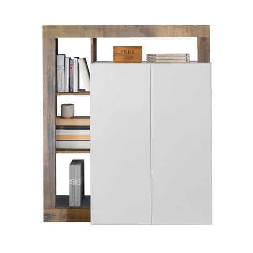 Meuble Bar 2 Portes Blanc Laqué Encadrement Niches Aspect Bois Antik - Arturo