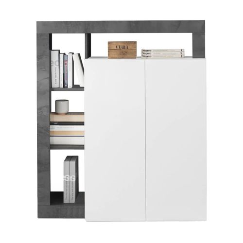 Ensemble Buffet 3p + Meuble Bar Blanc Laqué Niches Aspect Oxyde - Arturo