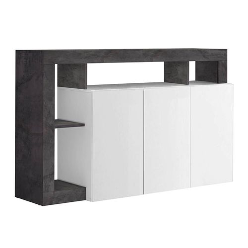 Ensemble Buffet 3p + Meuble Bar Blanc Laqué Niches Aspect Oxyde - Arturo