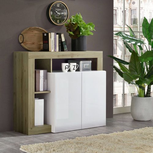 Buffet 2 Portes Blanc Laqué Encadrement Niches Aspect Bois Cadiz - Arturo