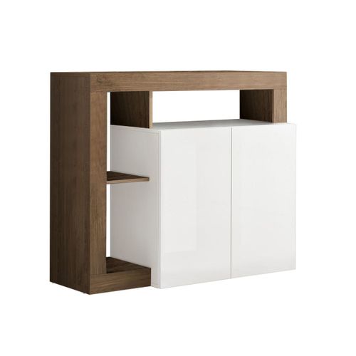 Buffet 2 Portes Blanc Laqué Encadrement Niches Aspect Chêne Mercure - Arturo