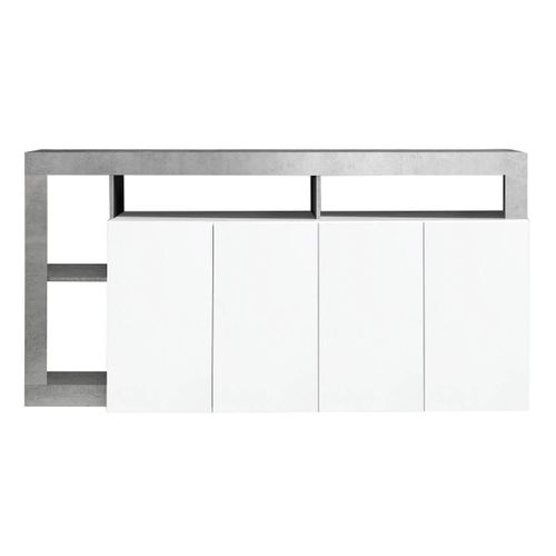 Ensemble Buffet 4p + Meubles TV Et Bar Blanc Laqué Niches Aspect Cimento - Arturo