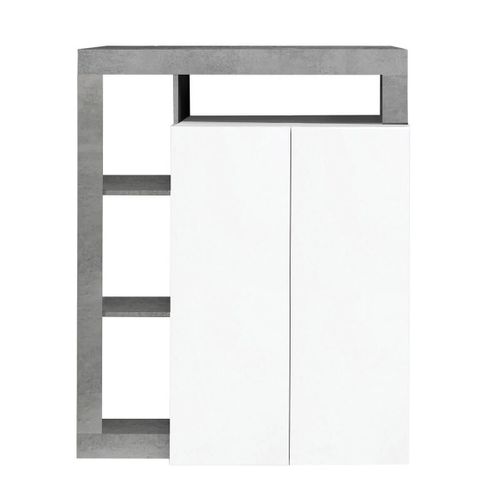 Ensemble Buffet 4p + Meubles TV Et Bar Blanc Laqué Niches Aspect Cimento - Arturo