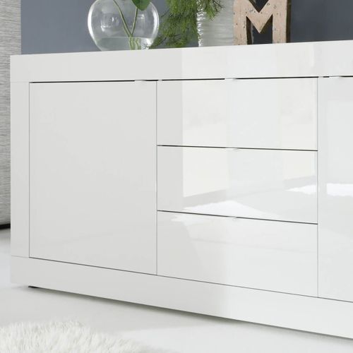 Buffet 2 Portes 3 Tiroirs Finition Blanc Laqué Weiss - Otello