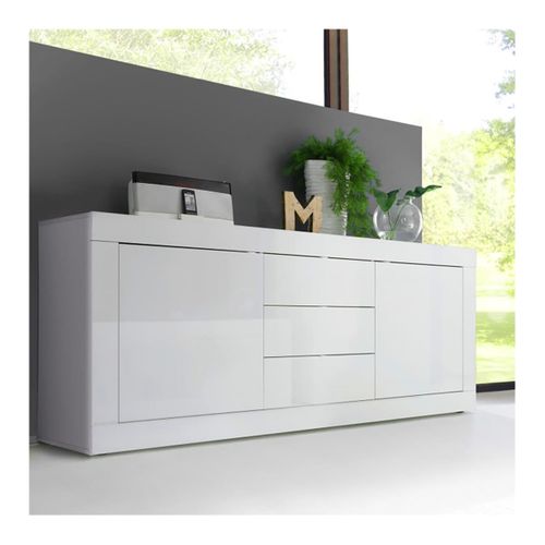 Buffet 2 Portes 3 Tiroirs Finition Blanc Laqué Weiss - Otello