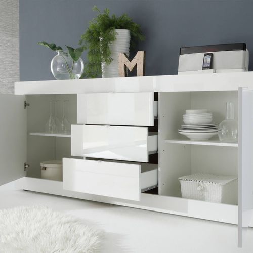 Buffet 2 Portes 3 Tiroirs Finition Blanc Laqué Weiss - Otello
