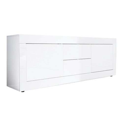 Meuble TV 2 Portes 2 Tiroirs Finition Blanc Laqué Weiss - Otello