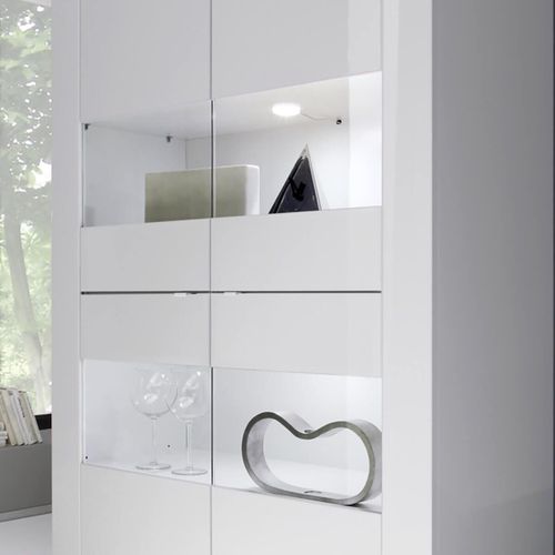 Vitrine 4 Portes Finition Blanc Laqué Weiss Avec LEDs - Otello