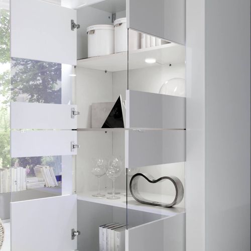 Vitrine 4 Portes Finition Blanc Laqué Weiss Avec LEDs - Otello