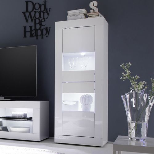 Vitrine 2 Portes Finition Blanc Laqué Weiss Avec LEDs - Otello