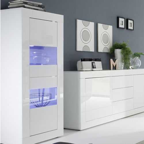 Vitrine 2 Portes Finition Blanc Laqué Weiss Avec LEDs - Otello