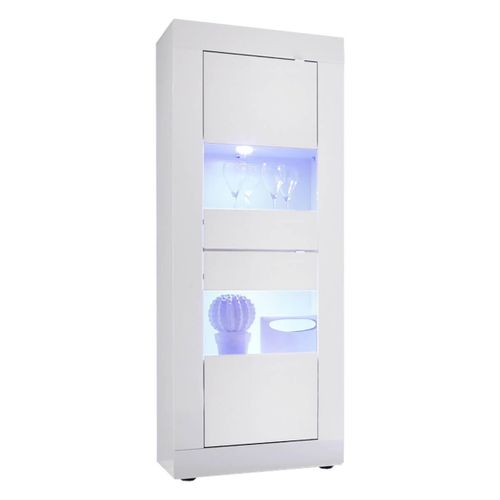 Ensemble Salon Avec Vitrine 2 Portes Finition Blanc Laqué Weiss Avec LEDs - Otello