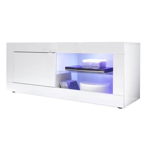 Ensemble Salon Avec Vitrine 2 Portes Finition Blanc Laqué Weiss Avec LEDs - Otello
