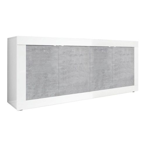 Buffet 4 Portes Finition Blanc Laqué Et Aspect Béton - Otello