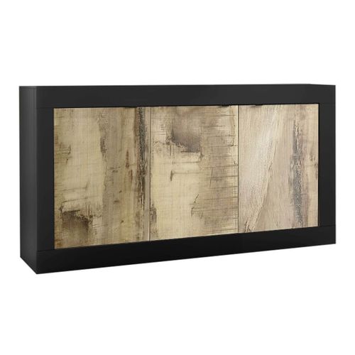 Buffet 3 Portes Finition Noir Mat Et Aspect Bois Antik - Otello