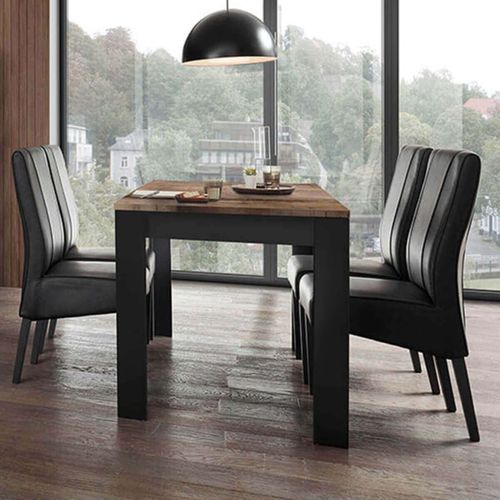 Table Repas 180cm Noir Mat Plateau Aspect Bois Antik - Otello